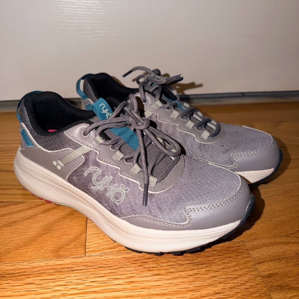 Ryka Gray and Teal Lace-Up Sneakers